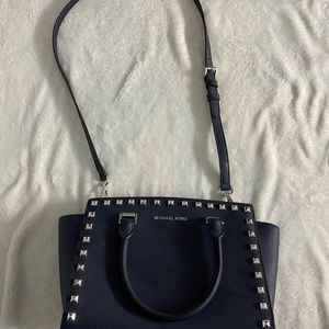 Michael Kors Navy Studded Satchel
